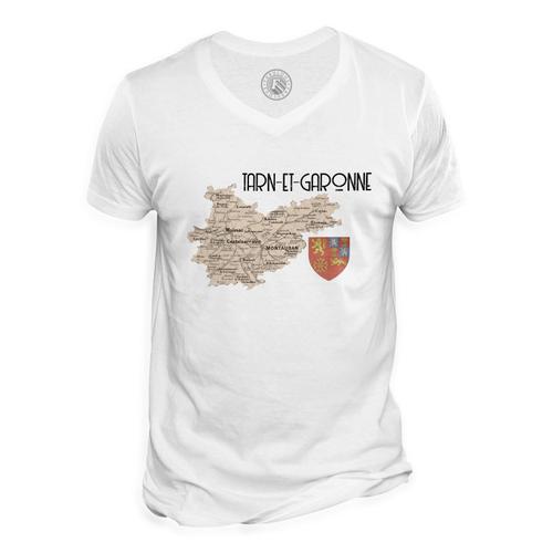 T-Shirt Homme Col V Tarn Et Garonne 82 Département Montauban Carte Ancienne Occitanie