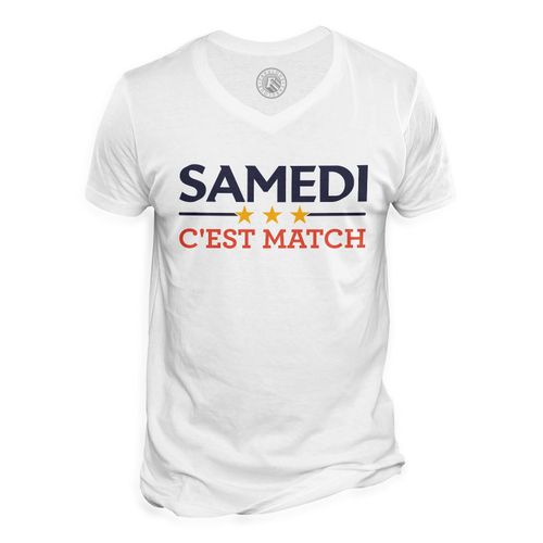 T-Shirt Homme Col V Samedi C'est Match Sport Foot Ballon Rugby Basket