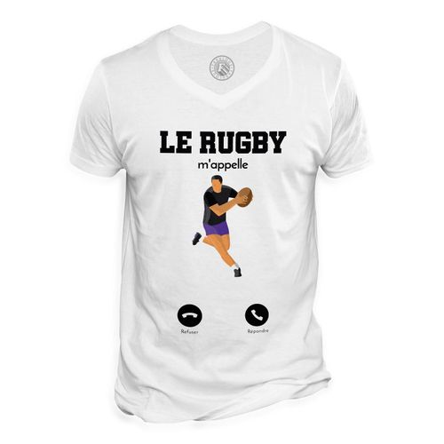 T-Shirt Homme Col V Le Rugby M'appelle Sport Passion