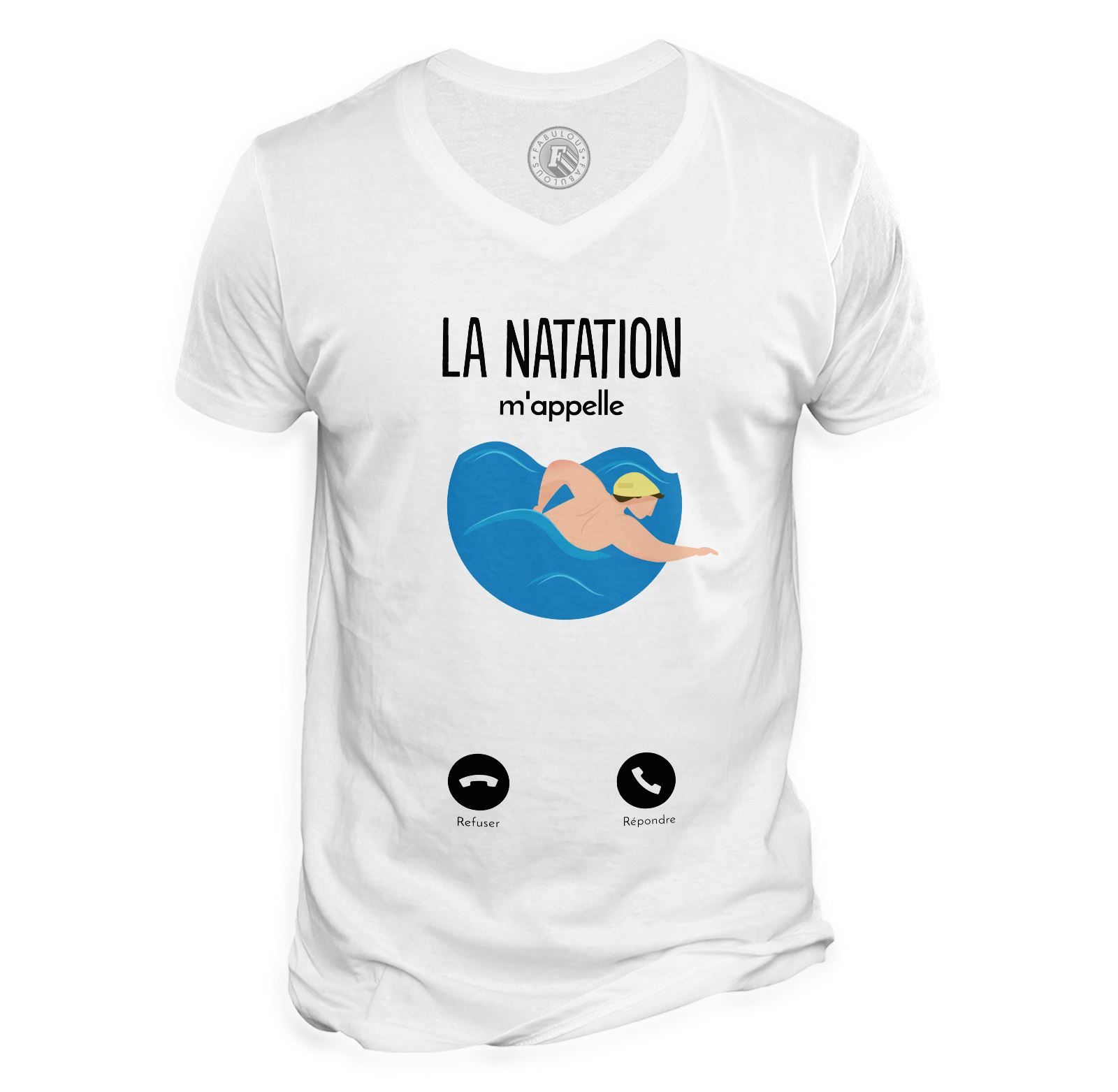 T-Shirt Homme Col V La Natation M'appelle Sport Passion