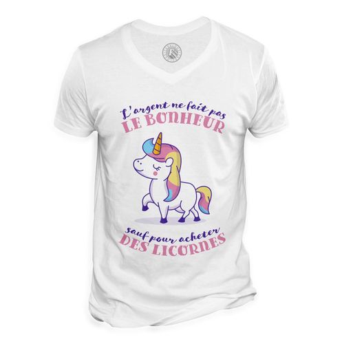 T-Shirt Homme Col V Licorne - L'argent Ne Fait Pas Le Bonheur Animal Mignon