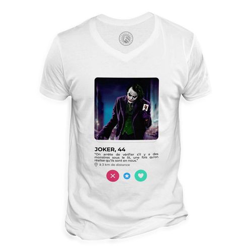 T-Shirt Homme Col V Joker Méchant Film Réseau Social Rencontre Amour