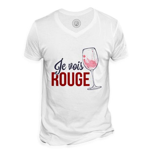 T-Shirt Homme Col V Je Vois Rouge Humour Vin Jeu De Mot