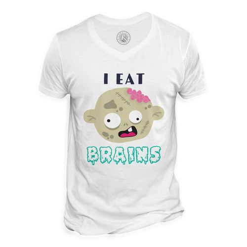 T-Shirt Homme Col V I Eat Brains Zombie Halloween Peur Horreur