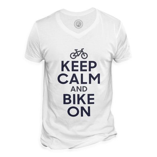 T-Shirt Homme Col V Keep Calm And Bike On Parodie Angleterre Sport Vélo