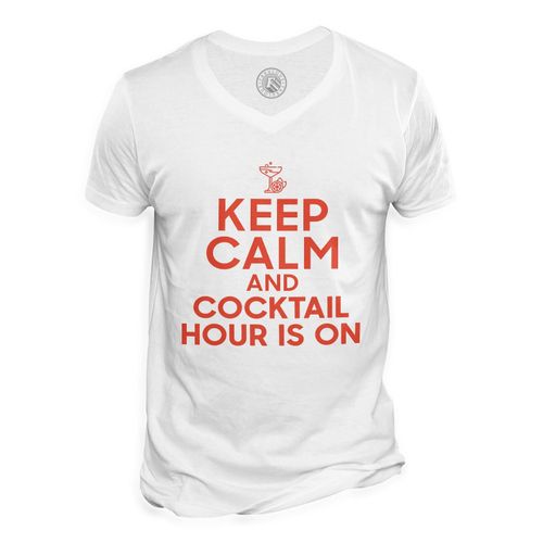 T-Shirt Homme Col V Keep Calm And Cocktail Hour Is On Parodie Angleterre Apéro