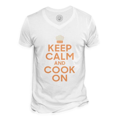T-Shirt Homme Col V Keep Calm And Cook On Cuisine Chef Angleterre
