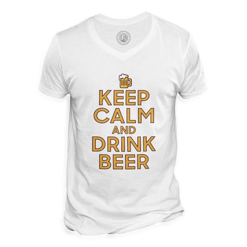 T-Shirt Homme Col V Keep Calm And Drink Beer Parodie Angleterre Apéro