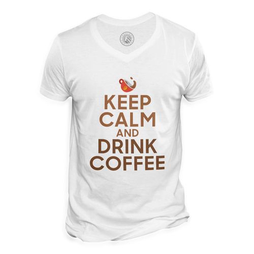 T-Shirt Homme Col V Keep Calm And Drink Coffee Parodie Angleterre Café