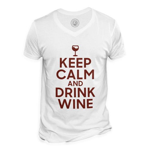 T-Shirt Homme Col V Keep Calm And Drink Wine Parodie Angleterre Apéro Vin