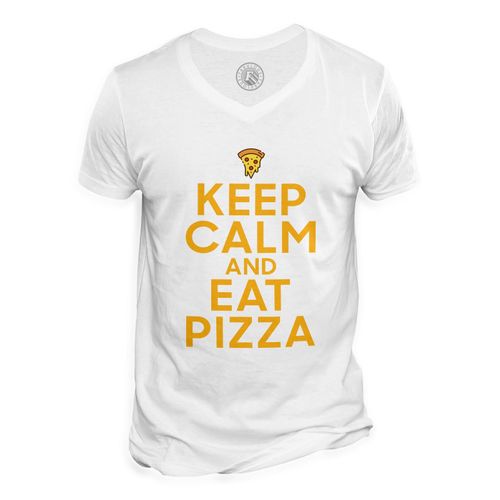 T-Shirt Homme Col V Keep Calm And Eat Pizza Parodie Street Food Italie