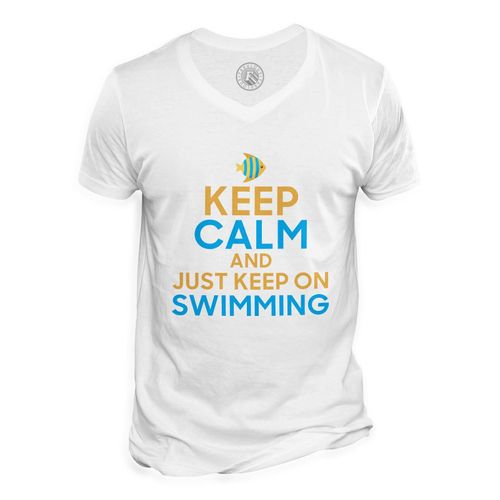 T-Shirt Homme Col V Keep Calm And Keep On Swimming Angleterre Mer Plongée