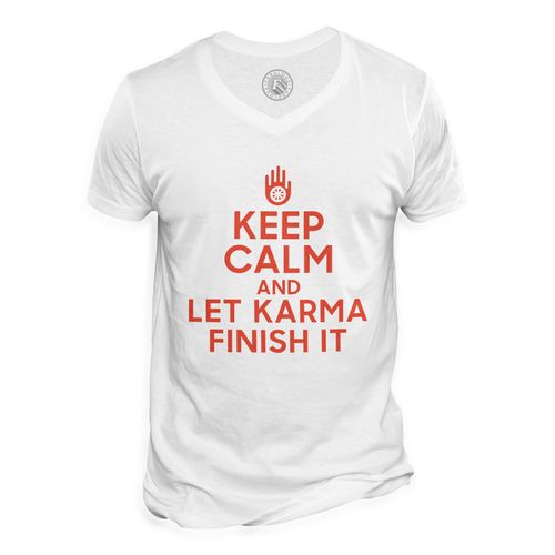 T-Shirt Homme Col V Keep Calm And Let Karma Finish It Inde Yoga Meditation