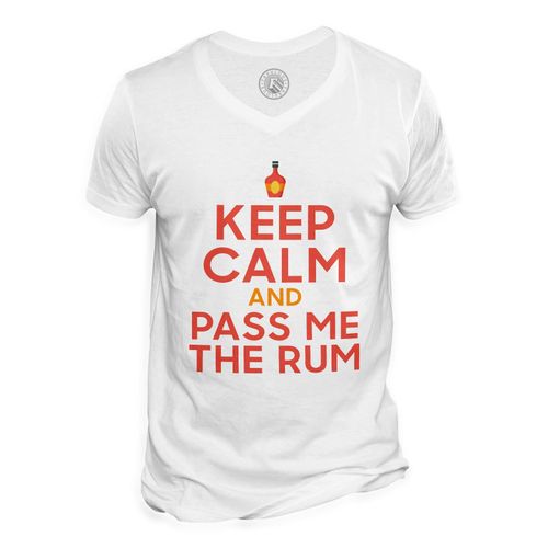 T-Shirt Homme Col V Keep Calm And Pass Me The Rum Parodie Angleterre Rhum