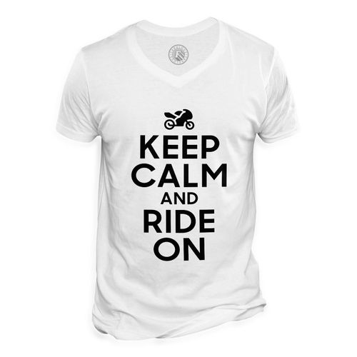 T-Shirt Homme Col V Keep Calm And Ride On Parodie Angleterre Moto Motard