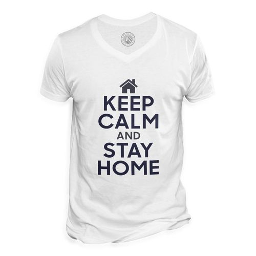 T-Shirt Homme Col V Keep Calm And Stay Home Parodie Angleterre Covid
