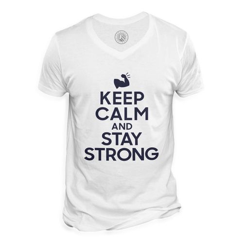 T-Shirt Homme Col V Keep Calm And Stay Strong Parodie Sport Musculation