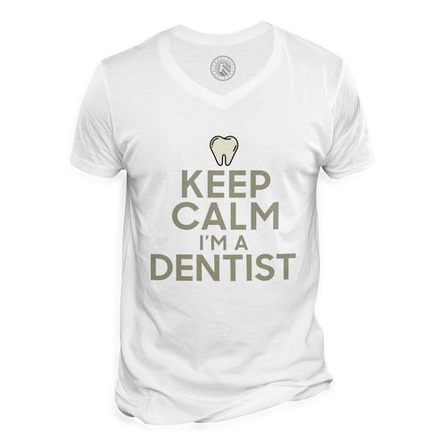 T-Shirt Homme Col V Keep Calm I'm A Dentist Parodie Métier Dentiste