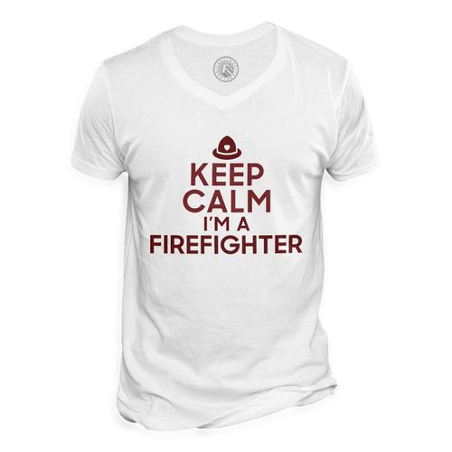 T-Shirt Homme Col V Keep Calm I'm A Firefighter Parodie Métier Job Pompier