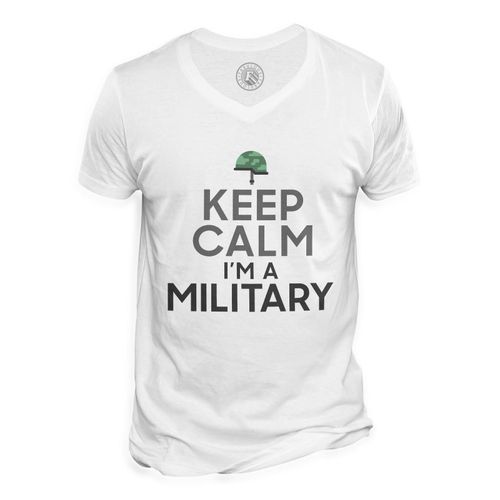 T-Shirt Homme Col V Keep Calm I'm A Military Parodie Métier Job Militaire