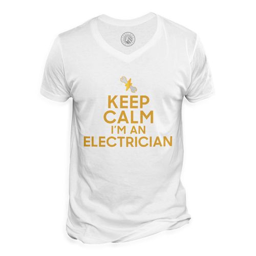 T-Shirt Homme Col V Keep Calm I'm An Electrician Parodie Métier Job Electricien