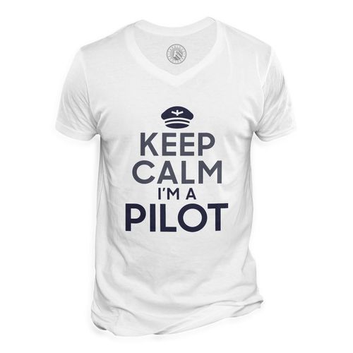 T-Shirt Homme Col V Keep Calm I'm A Pilot Parodie Métier Job Pilote Avion