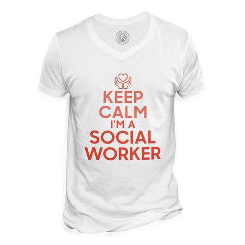 T-Shirt Homme Col V Keep Calm I'm A Social Worker Parodie Métier Job