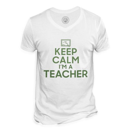 T-Shirt Homme Col V Keep Calm I'm A Teacher Métier Professeur Enseignant Maitre