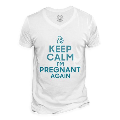 T-Shirt Homme Col V Keep Calm I'm Pregnant Again Enceinte Mère Future Maman