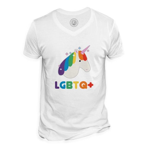 T-Shirt Homme Col V Lgbtq+ Licorne Gay Lesbien Trans Queer