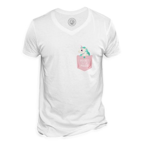T-Shirt Homme Col V Poche Pocket Full Of Magic Licorne Magie Dessin