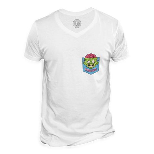 T-Shirt Homme Col V Zombie Brains Poche Surprise Halloween Dessin