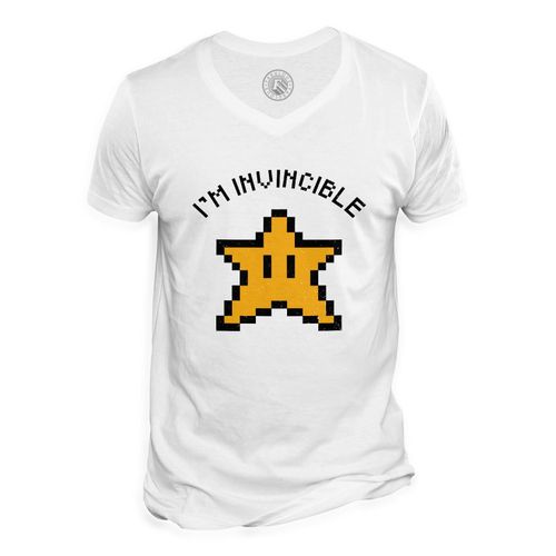 T-Shirt Homme Col V Etoile Mario Invincible Jeux Vidéo Retro Gaming Vintage