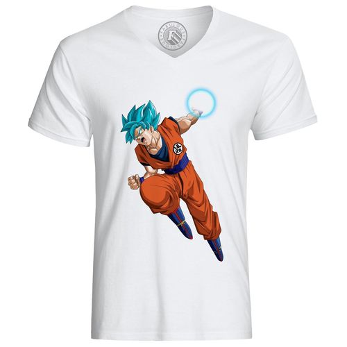T-Shirt Homme Dragon Ball Super Son Goku Cheveux Bleus Attaque Kameha Anime Manga Japon