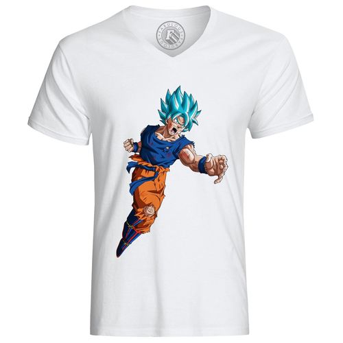 T-Shirt Homme Dragon Ball Super Son Goku Super Saiyan Attaque Cheveux Bleus Anime Manga Japon