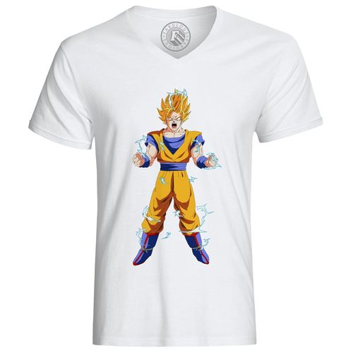 T-Shirt Homme Dragon Ball Super Son Goku Super Saiyan Cheveux Blond S'énerve Éclairs De Puissance Anime Manga Japon