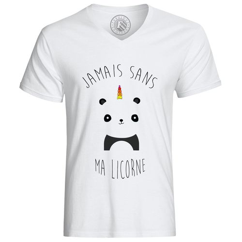 T-Shirt Homme Jamais Sans Ma Licorne Humour Dessin Panda Avec Corne Arc-En-Ciel Mignon Animaux