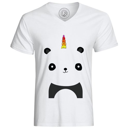 T-Shirt Homme Dessin De Panda Avec Corne De Licorne Arc-En-Ciel Mignon Animaux