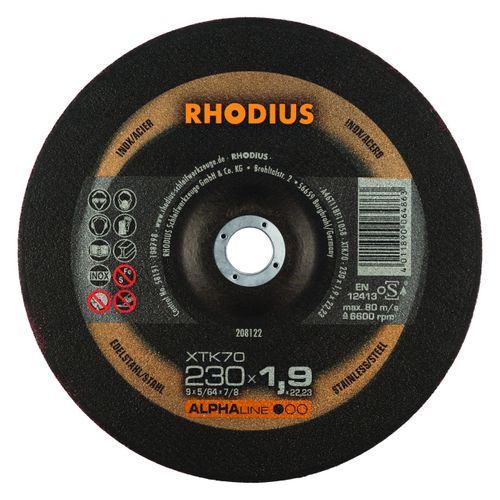 Rhodius ALPHAline I XTK70 - Disque à tronçonner - Extra fin - 230 x 22,23 x 1,9mm - inox/acier
