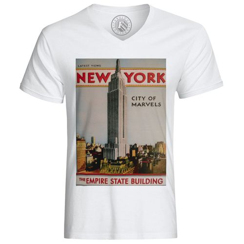 T-Shirt Homme Vieille Affiche Anglaise De L'empire State Building City Of Marvels Rétro Poster Vintage