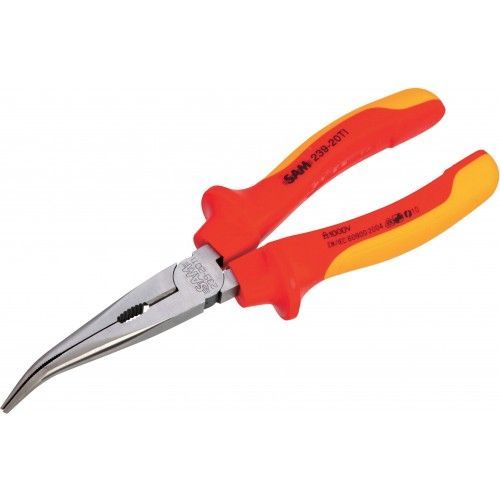 Pince à bec strié demi-rond coudé - branches bi-matière isolées 1000V - longueur 160 mm SAM OUTILLAGE