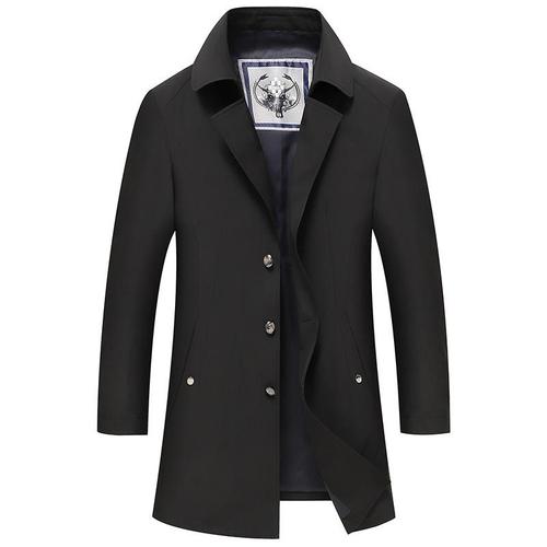 Trench Coat Mi-Longue Homme Slim Fit Printemps Et Automne Casual Veste Elegant Couleur Unie