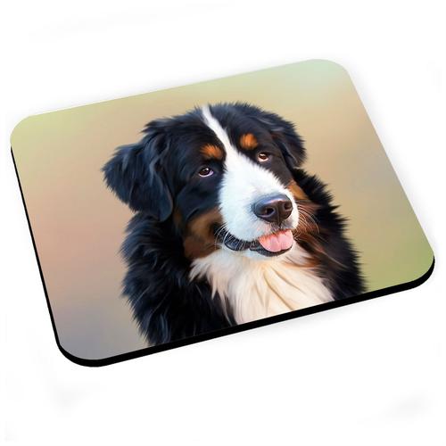 Tapis de Souris Saint Bernard Gros Chien Poil Long Mignon Noir Blanc Marron