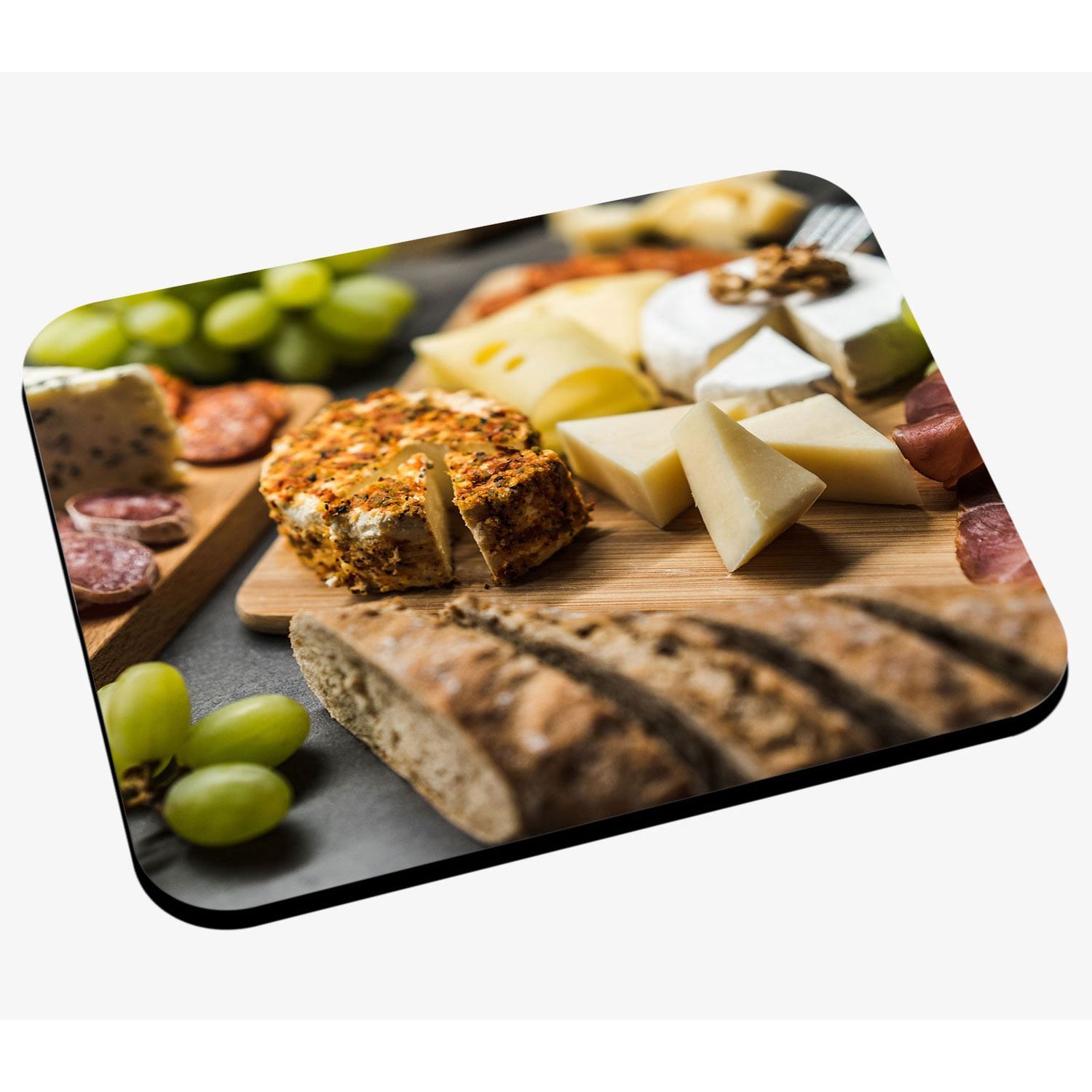 Tapis de Souris Plateaux de Fromages Français, Charcuterie, Raisins et Pain Baguette Nourriture Bon Appétit