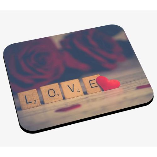 Tapis de Souris Lettres de Scrabble Love et Petit Coeur Rouge Amour