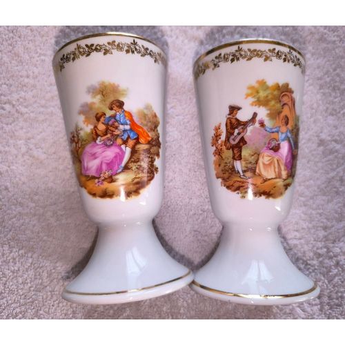 Lot De 2 Mazagrans Anciens, Scène Romantique, Porcelaine De Limoges