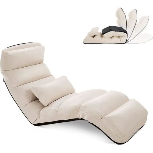 Fauteuil Relax Pliable - Costway - Dossier Réglable 5 Positions - Faux Daim Beige