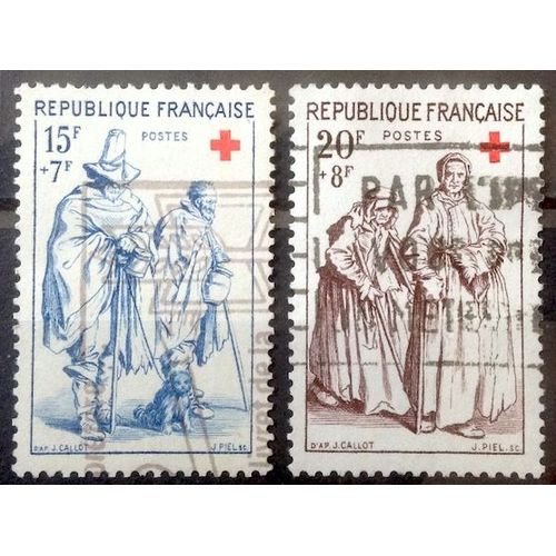 Série Croix Rouge 1957 - Gravures Callot - 1140 Aveugle Et Mendiant + 1141 Mendiante Et Borgnesse Obl - France Année 1957 - Brn83 - N33117