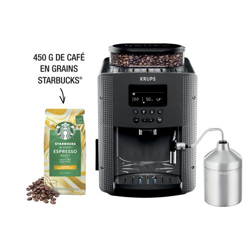 Machine à café Krups YY4539FD essential grise avec mousseur + un paquet café starbuck