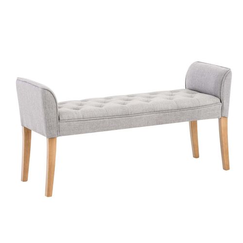 Banc Banquette Capitonné En Tissu Gris Clair Avec Pieds En Bois Largeur 133cm Ban10003